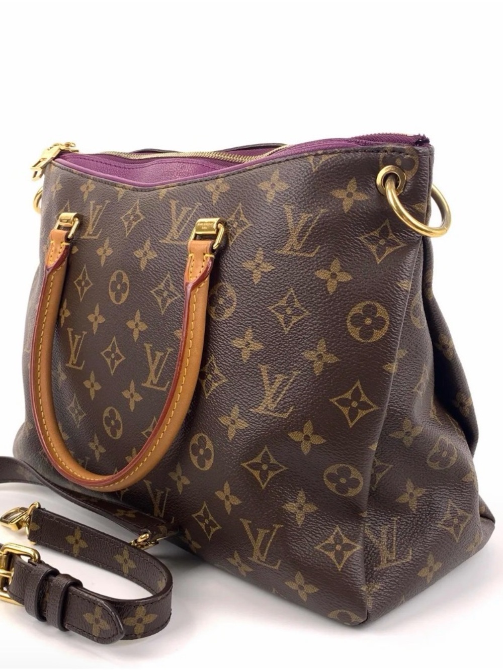 Louis Vuitton Monogram Canvas Shoulder Bag with Purple Trim